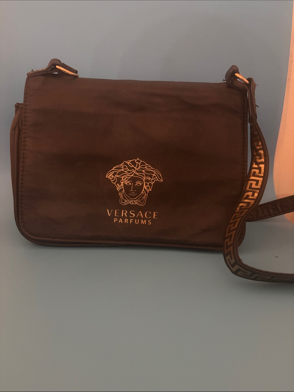 Black Versace Parfums Messenger Bag with Signature Strap